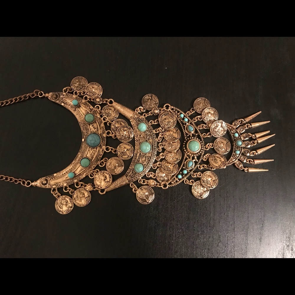 Gold and faux turquoise Statement Necklace.